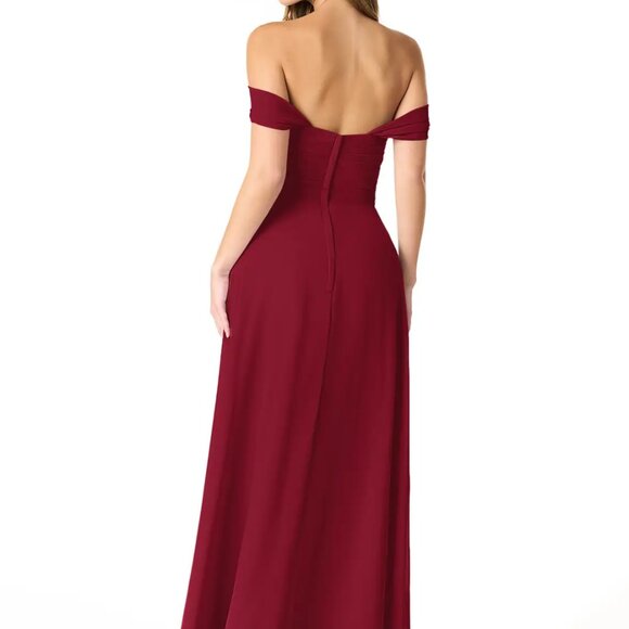 Brand New Azazie Burgundy Empire Convertible Ruched Chiffon Dress - Picture 8 of 13